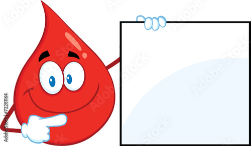 Red Blood Drop Cartoon Character Showing A Blank Sign