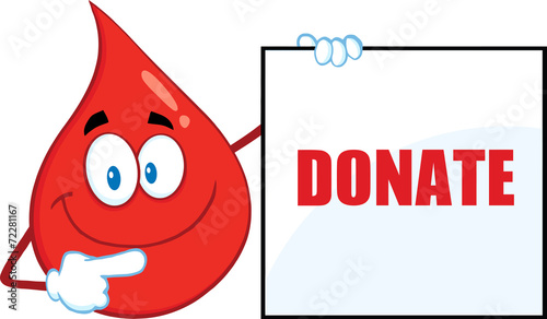 Red Blood Drop Character Showing A Blank Sign With Text Donate
