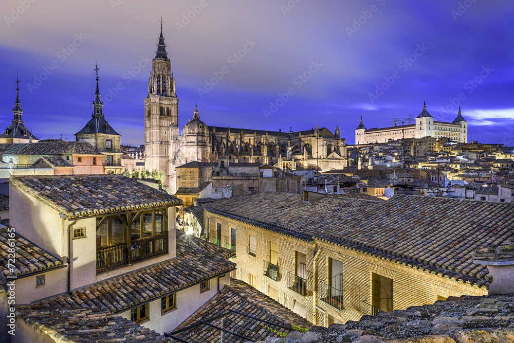 Toledo, Spain Town Skyline with Cathedral and Alcazar Toledo, Spain Town Skyline with Cathedral and Alcazar