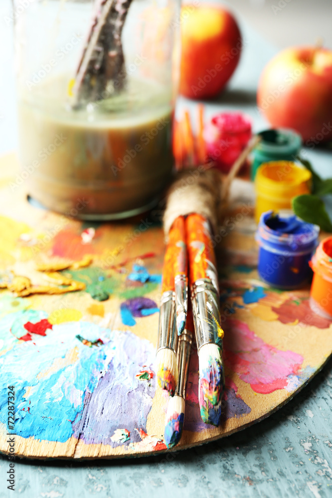 Beautiful still life with professional art materials, close up Beautiful still life with professional art materials, close up