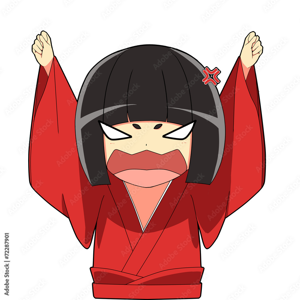 和風着物の女の子 怒り Stock イラスト Adobe Stock