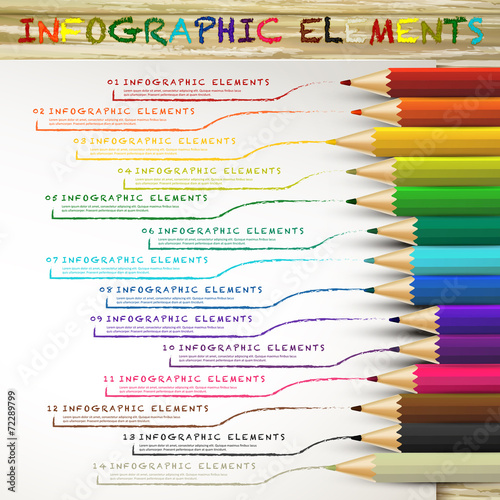 education infographic with colorful pencils drawing lines
