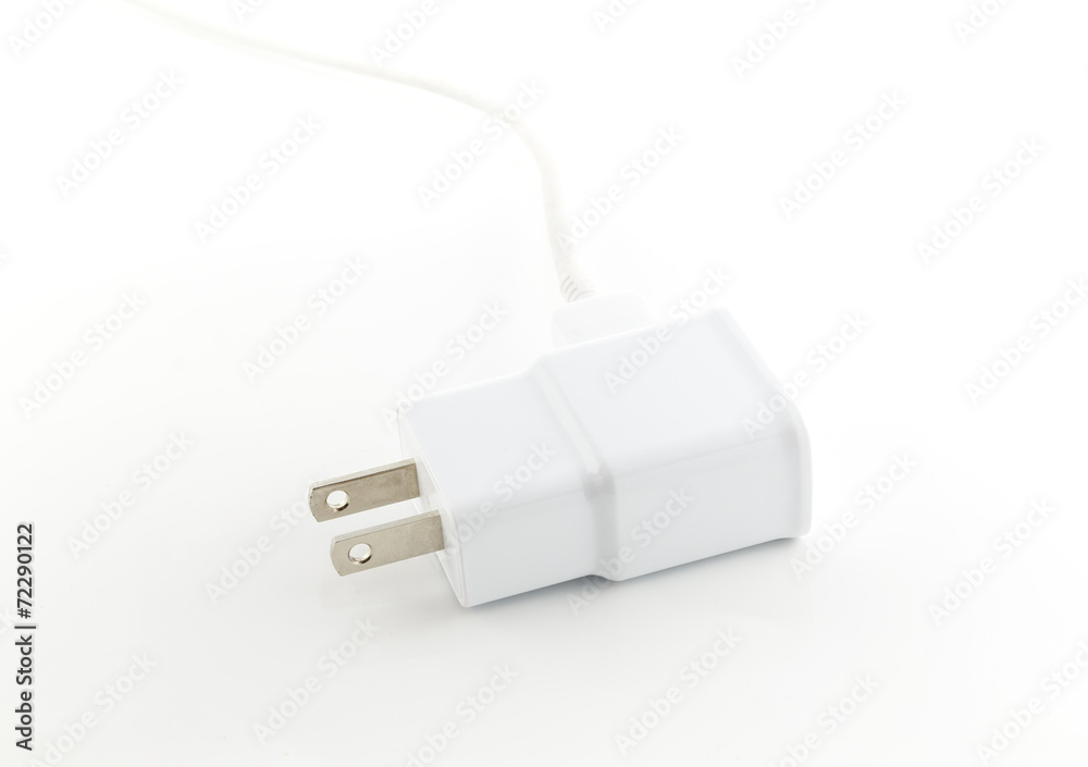White adapter Charger with usb cable on white background White adapter Charger with usb cable on white background