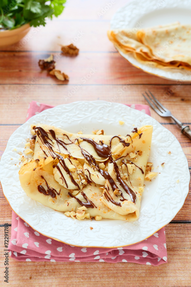 crepe with banana and chocolate for breakfast crepe with banana and chocolate for breakfast
