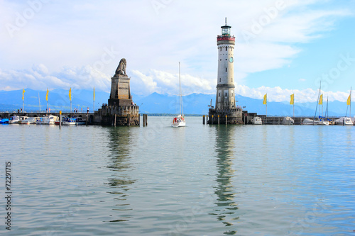 harbour of lindau in lake constance, germany