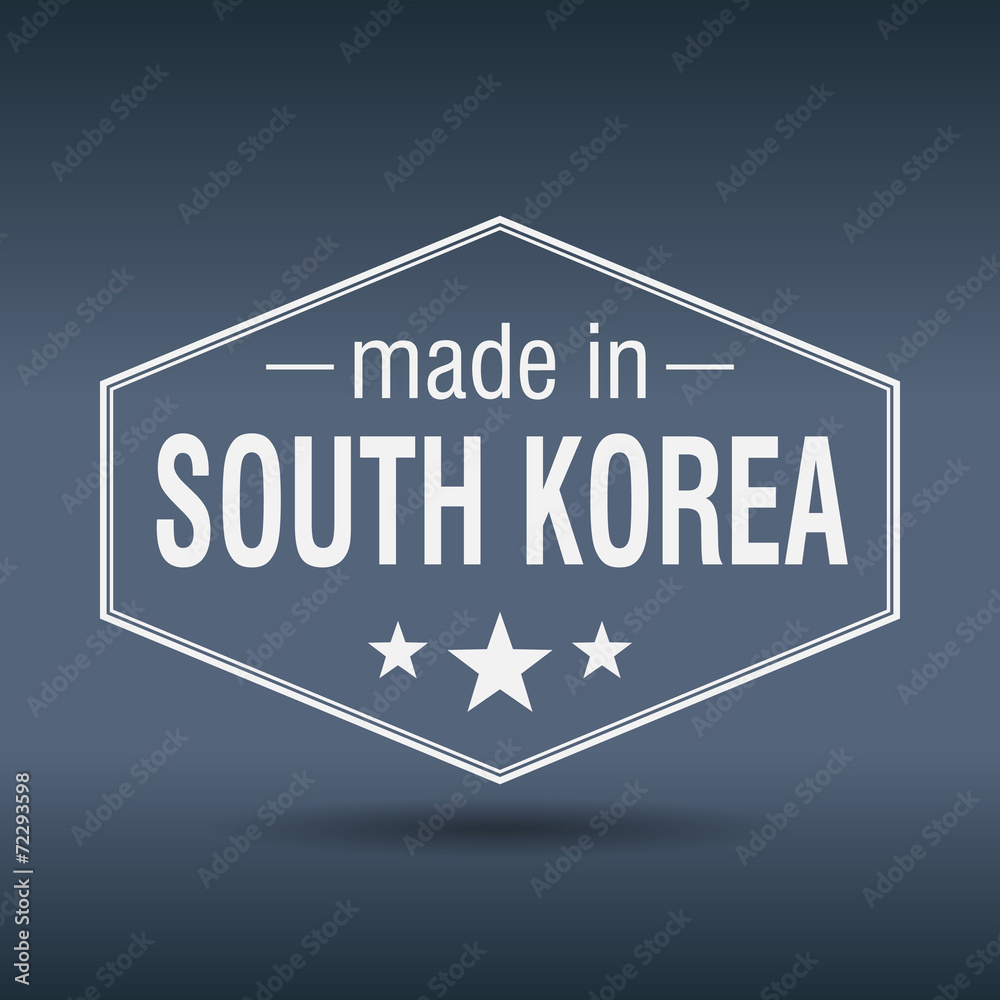 made in South Korea hexagonal white vintage label Stock Vector Adobe