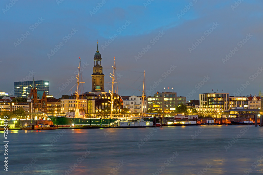 Hamburg with the famous St. Michaelis church at night