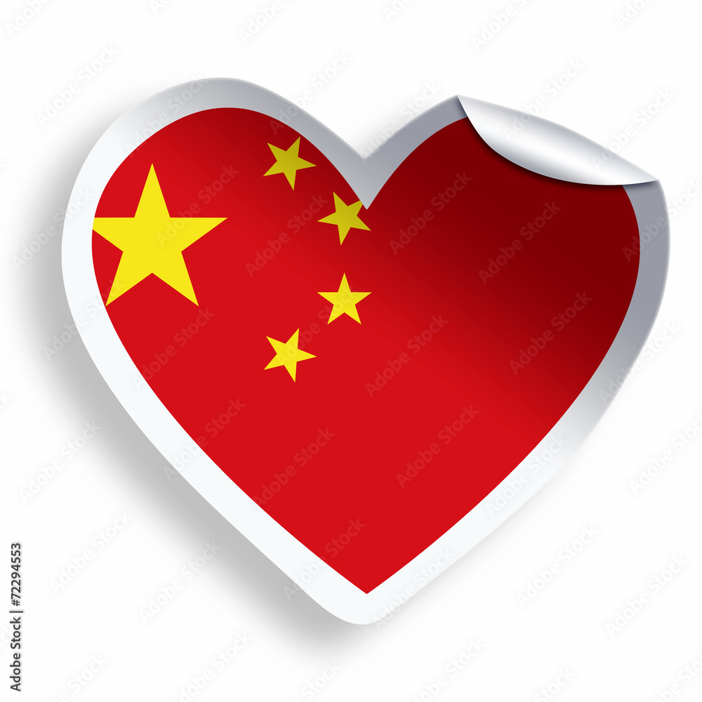 Heart sticker with flag of China isolated on white Heart sticker with flag of China isolated on white