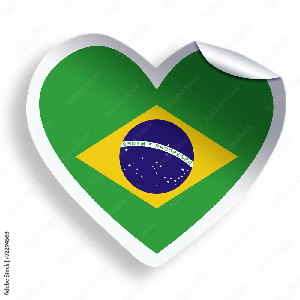 Heart sticker with flag of Brazil isolated on white
