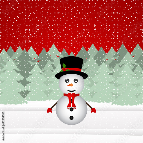 Snowman in a Christmas forest