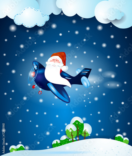 Santa Claus on the plane, by night
