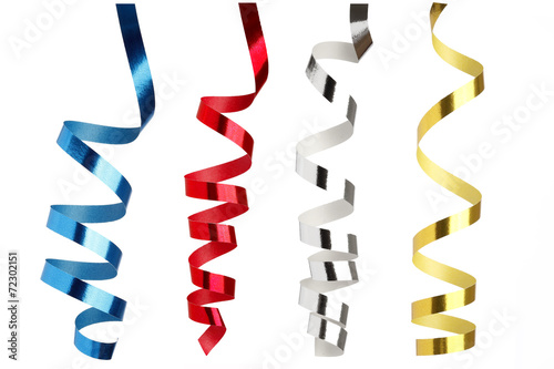 Colorful ribbons in front of white background