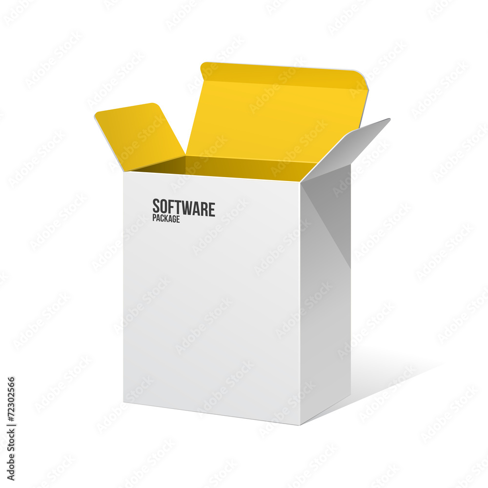 Software Package Box Opened White Inside Yellow Software Package Box Opened White Inside Yellow