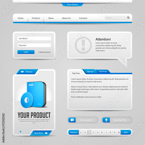 Web UI Controls Elements Gray And Blue