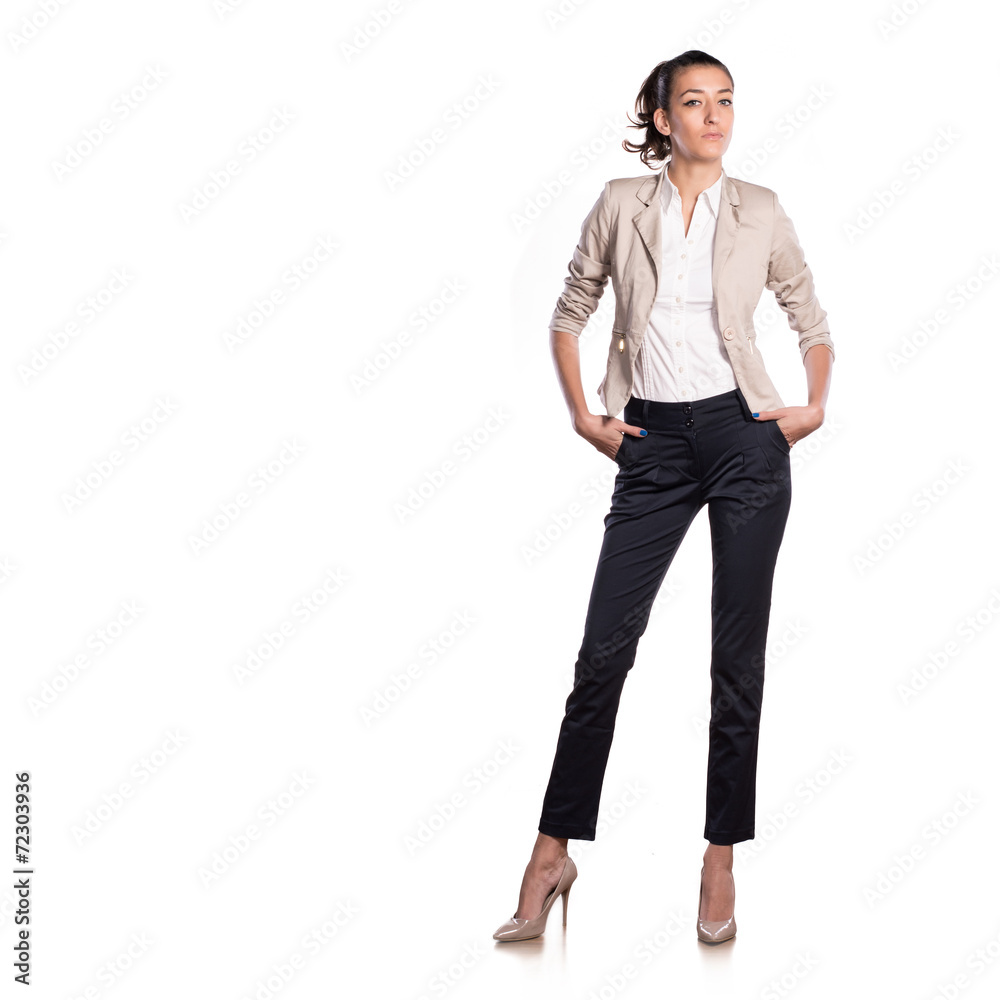 Woman posing and smiling on white isolated background, positive Woman posing and smiling on white isolated background, positive
