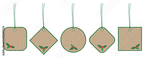 Set 5 Little Christmas Hangtags Holly Brown Paper Red