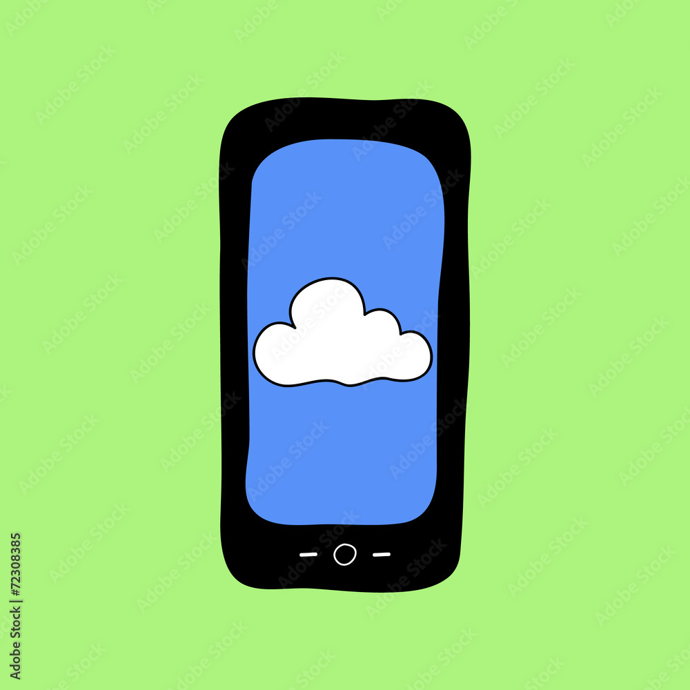 Doodle style phone with cloud Doodle style phone with cloud