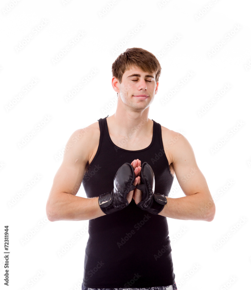 model isolated on plain background praying wishing model isolated on plain background praying wishing