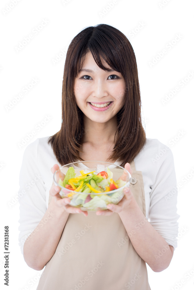 サラダを持った女性 サラダを持った女性