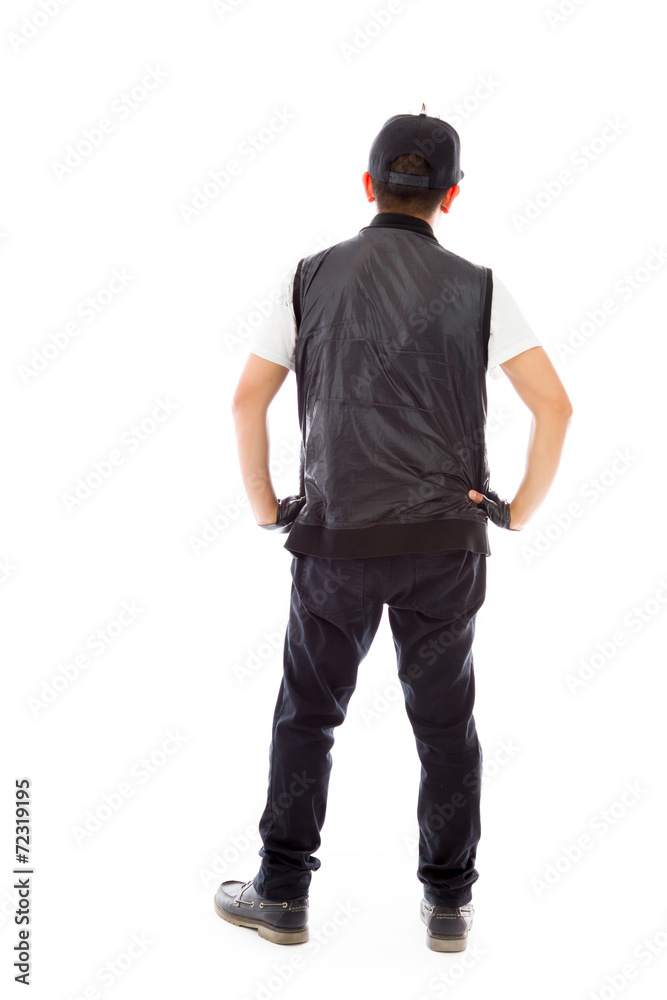 model isolated on plain background back hands on hips model isolated on plain background back hands on hips