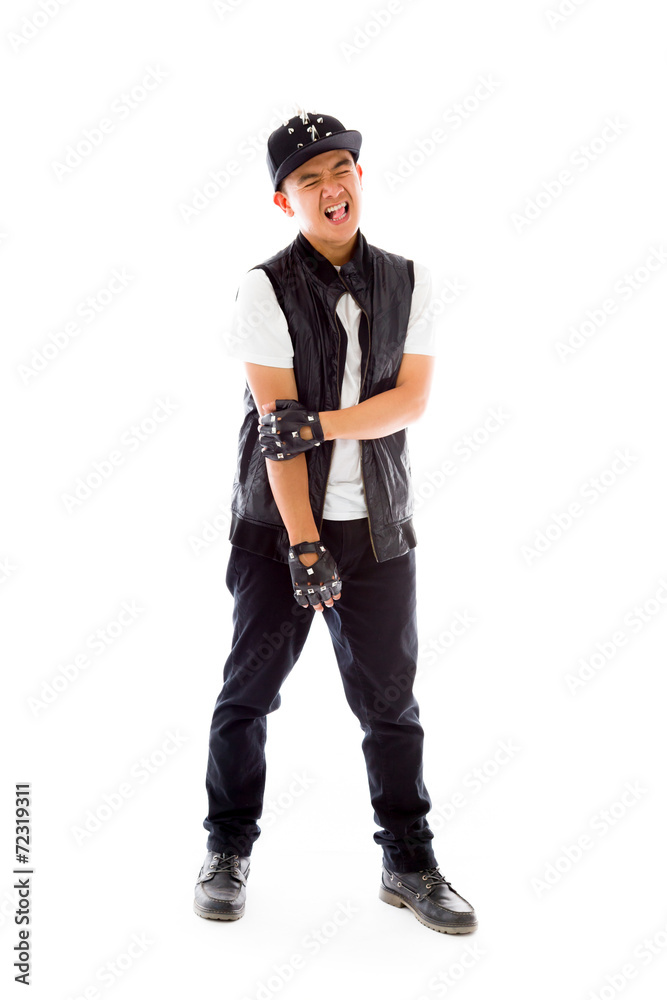 model isolated on plain background furious screaming model isolated on plain background furious screaming