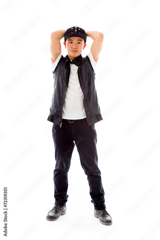 model isolated on plain background stressed upset pulling hairs