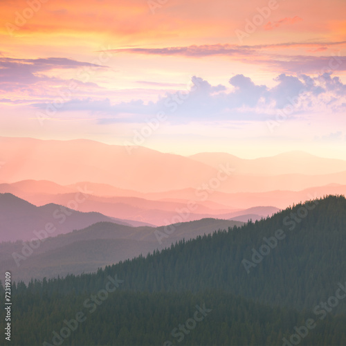 Colorful Sunset in the  Carpathians Mountains © Taiga
