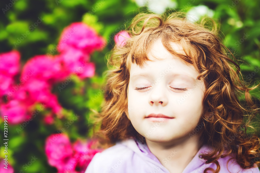 Beautiful girl closed her eyes and breathes the fresh air in the Beautiful girl closed her eyes and breathes the fresh air in the