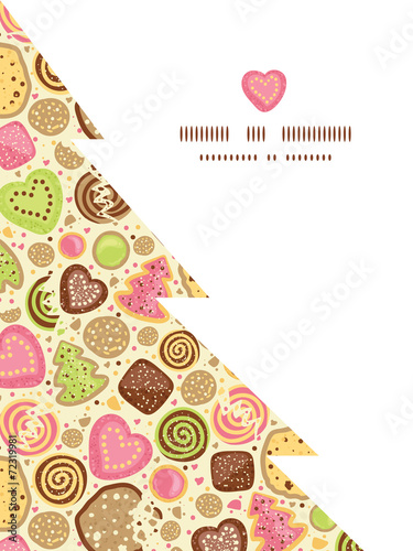 Vector colorful cookies Christmas tree silhouette pattern frame