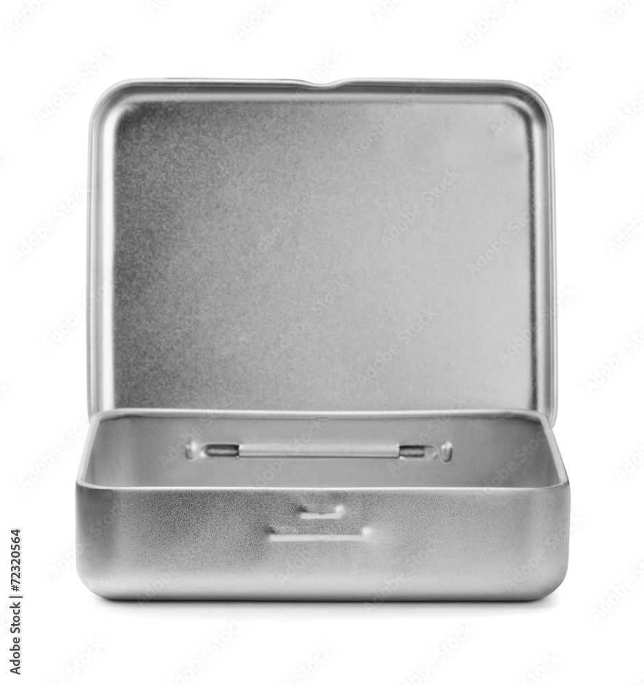 Front view of open metal box
