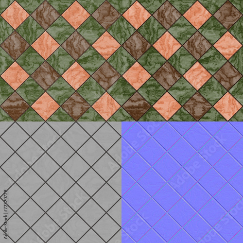 Floor tiles seamless generated texture (with diffuse, bump and n