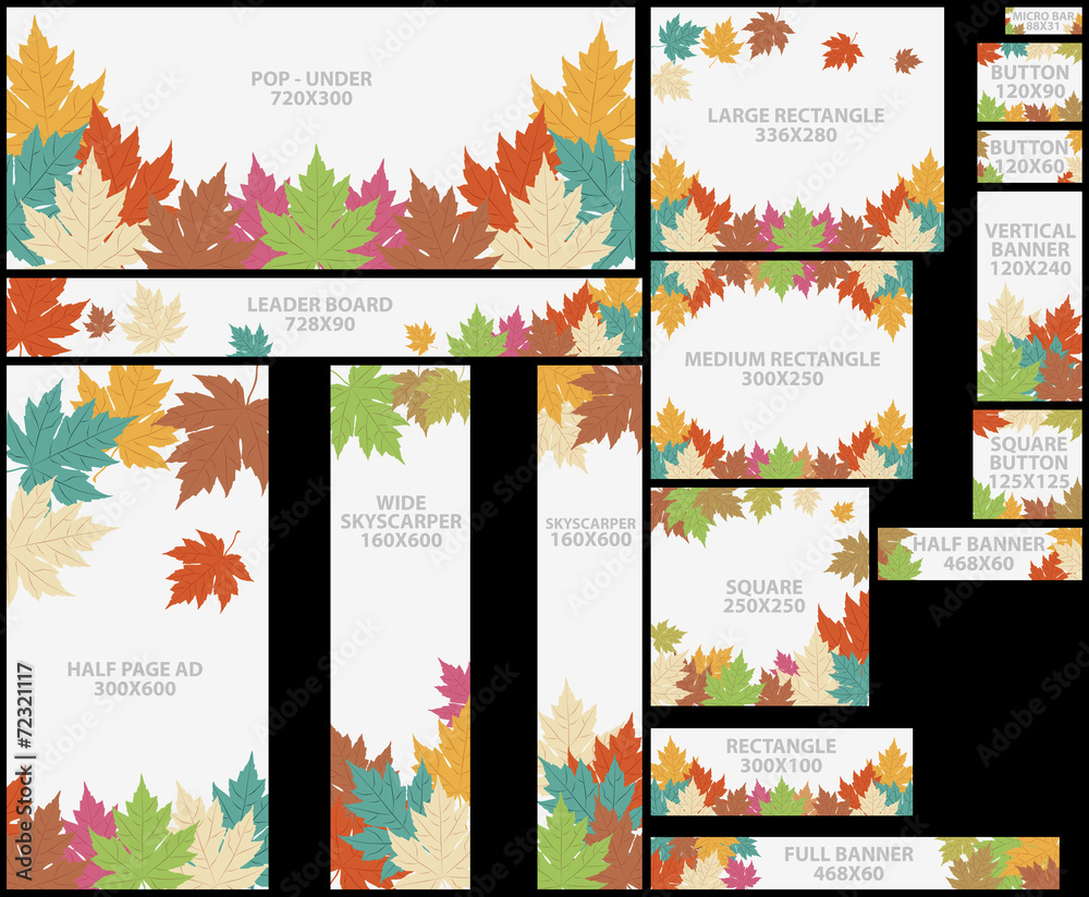 Vector large set of colorful autumn leaves banners illustration