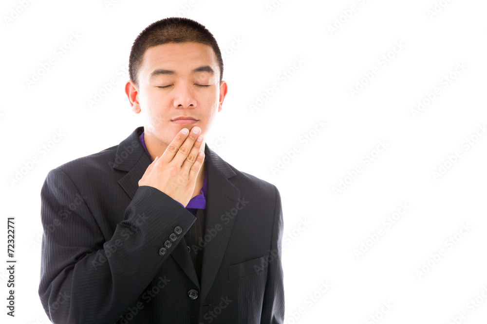 model isolated on plain background tired bored yawning model isolated on plain background tired bored yawning