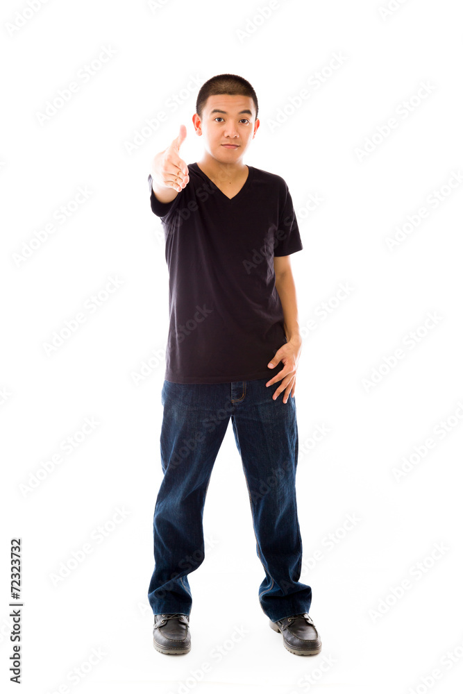 model isolated on plain background greetings hand shake model isolated on plain background greetings hand shake
