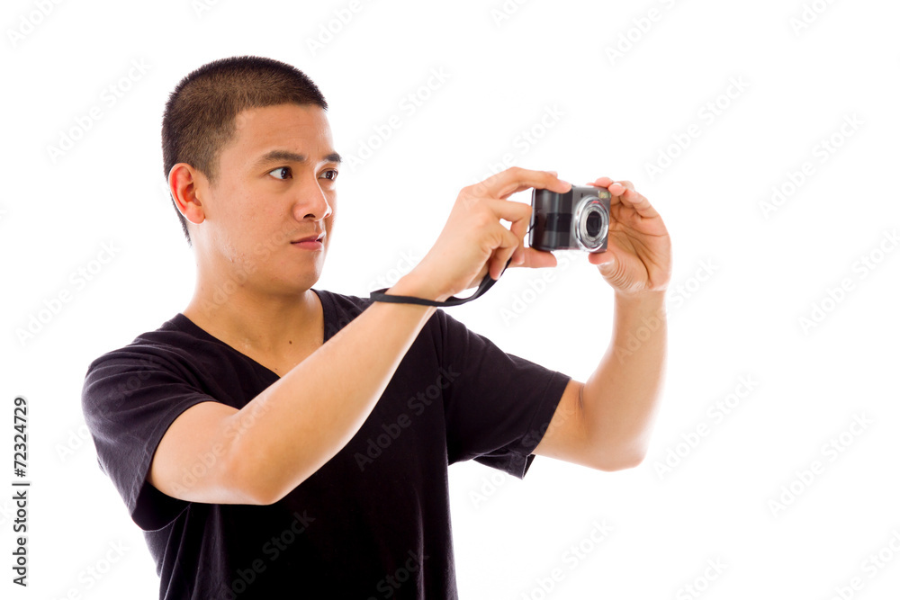 model isolated on white taking picture model isolated on white taking picture
