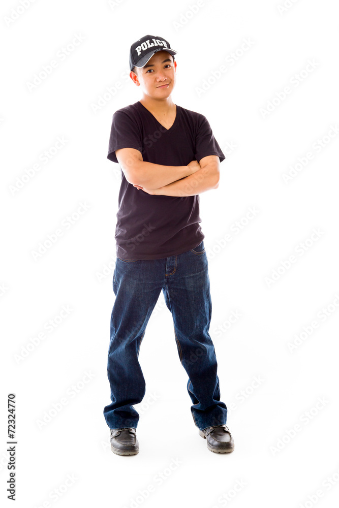 model isolated on plain background happy smiling arms crossed model isolated on plain background happy smiling arms crossed