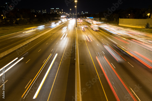 Canvas Print Short Light Trails on a Highway