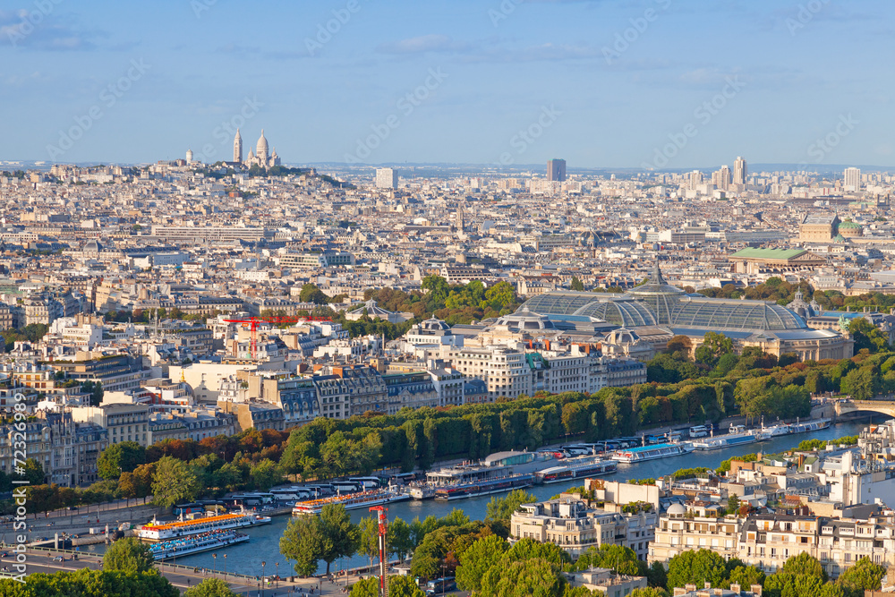 Birds eye view from Eiffel Tower on Paris city
