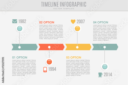 Timeline report template with buttons and icons, vector