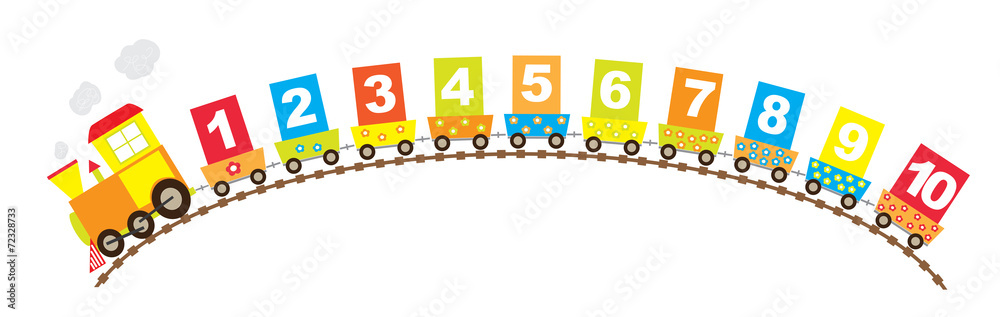 Naklejka premium Pociąg z cyframi 1-10, białe tło- wektory