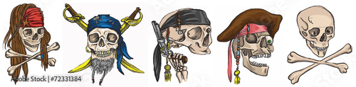 Pirates - skulls collection. Colored vector.