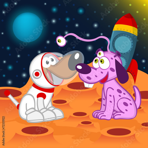 dog astronaut and alien - vector illustration, eps