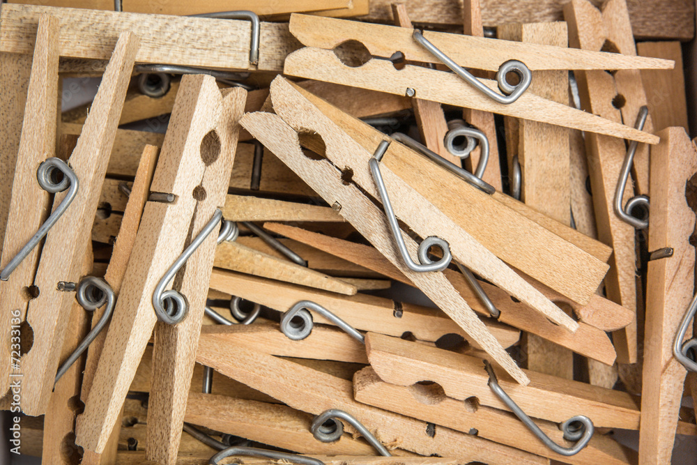 Pile of wooden clothespins