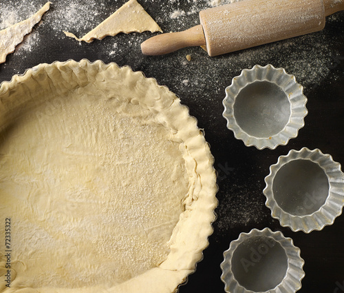 freshly maked dough in a baking tart form