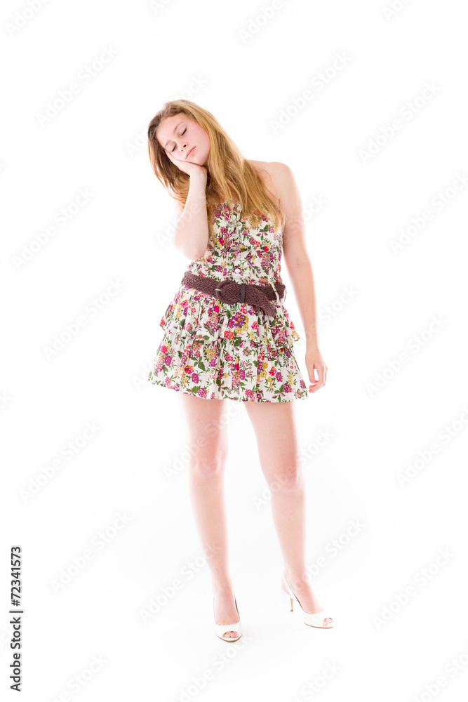 model isolated on plain background bored upset