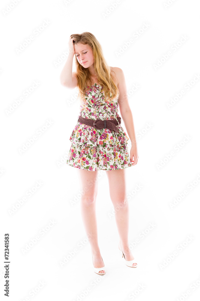 model isolated on plain background confused headache model isolated on plain background confused headache