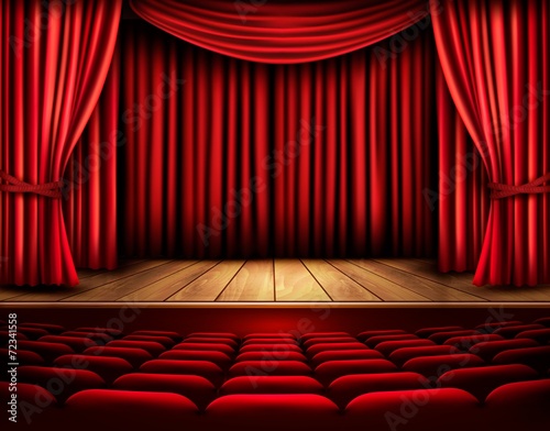 Cinema or theater scene with a curtain. Vector.
