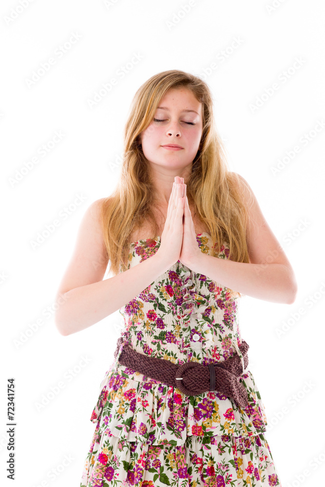 model isolated on plain background praying wishing model isolated on plain background praying wishing