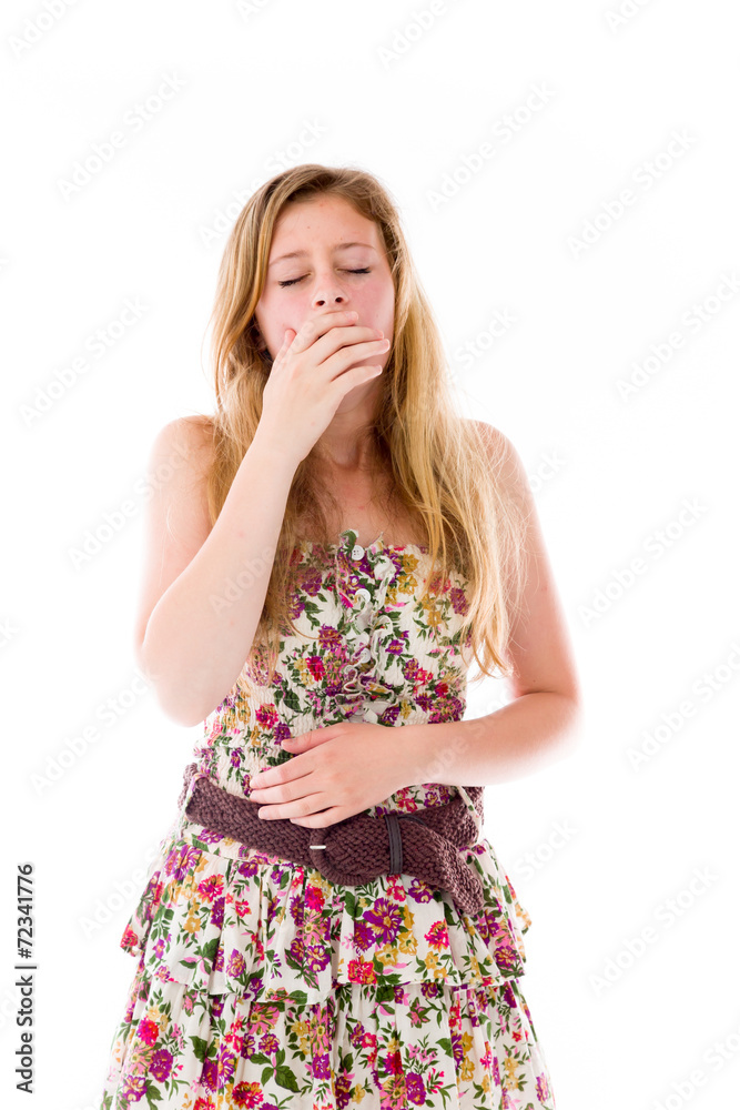 model isolated on plain background tired bored yawning model isolated on plain background tired bored yawning