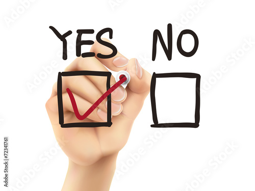 choosing yes on survey by 3d hand